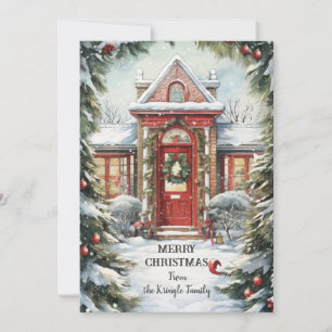 Carte plate de Noël Holiday Red Door Art