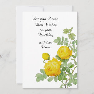 Carte plate de rose jaune pour l'anniversaire d'un