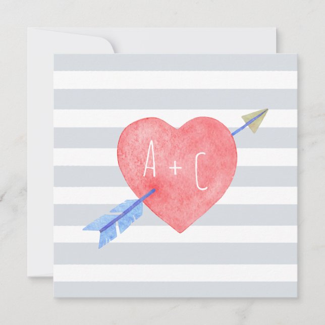 Carte plate de Saint-Valentin aquarelle cœur flèch (Devant)
