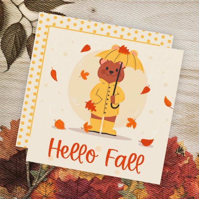 Carte plate de salutation d'ours mignon d'automne (Créateur téléchargé)