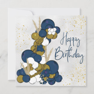 Carte plate Joyeux Anniversaire avec ballon bleu e