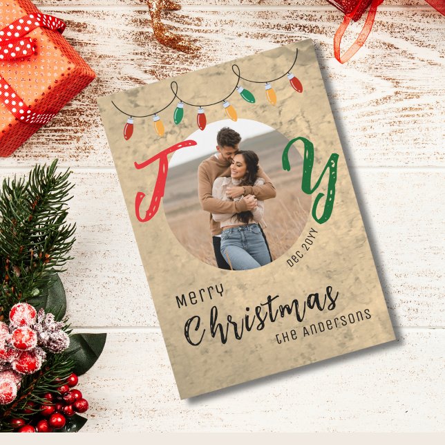 Carte plate Joyeux Noël Rustique Photo de Couple (Créateur téléchargé)