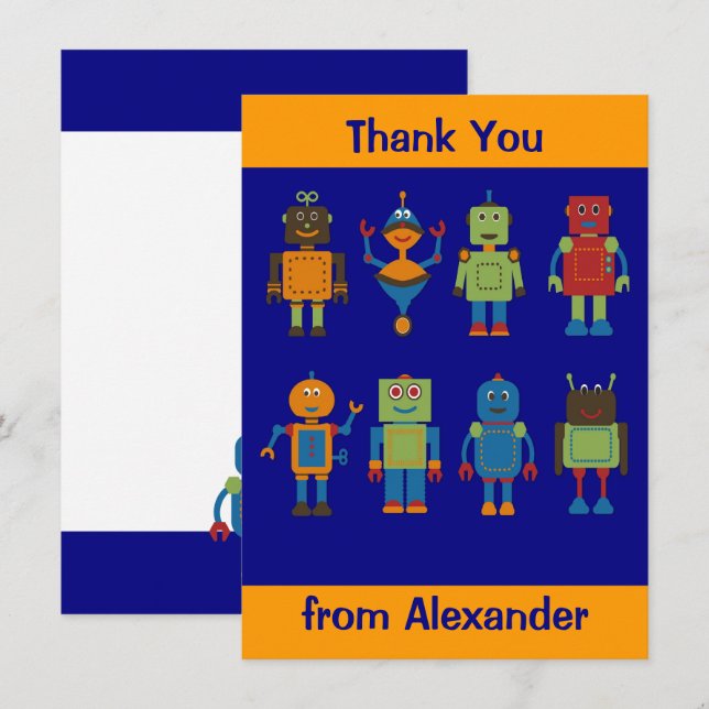 Carte plate personnalisée pour enfants Merci Robot (Devant / Derrière)