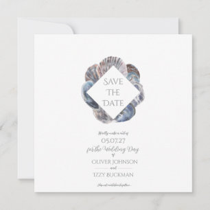 Carte plate 'Save the Date' à coquillages aquarell