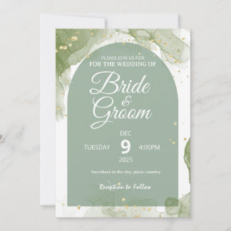 Carte plate vert sauge Invitation de mariage modif