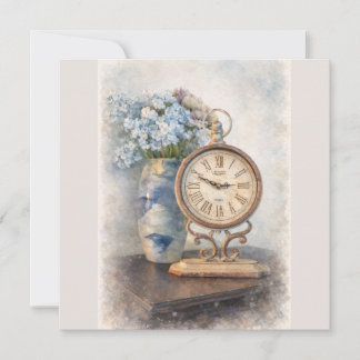 Carte plate vintage à motif d'horloge florale – Co
