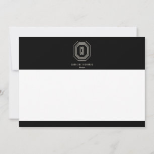 Carte plate vintage Art Déco grise/noire avec mono