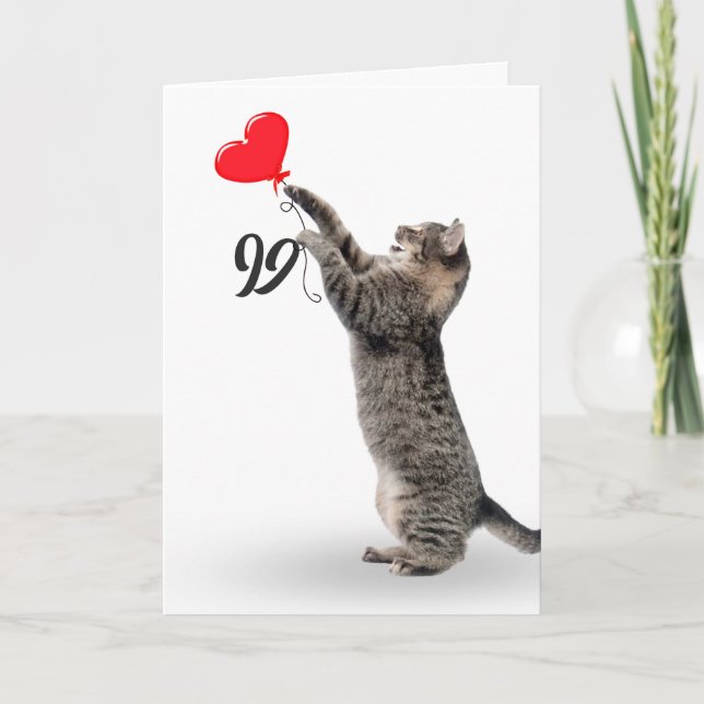 Carte playful tabby cat for 99th birthday card (Devant)