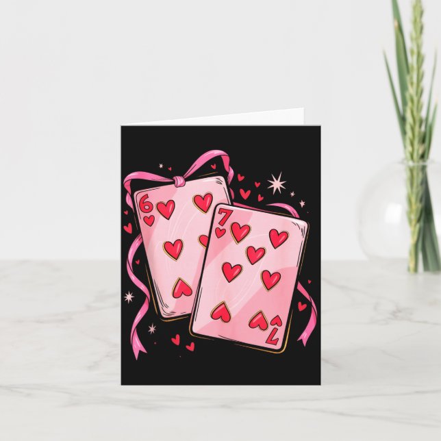 Carte Playing Cards 6 7 Of Hearts 67 Six Seven Bow Valen (Devant)