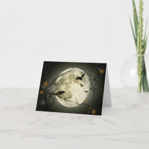 Carte Pleine lune avec chauves-souris et corbeau.