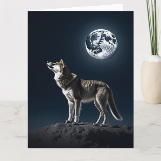 Carte Pleine lune brillant sur le blanc du loup (Devant)