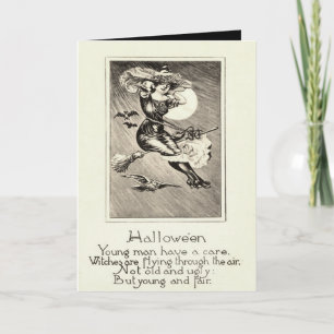 Carte Pleine lune de chauve-souris à sorcière monochrome