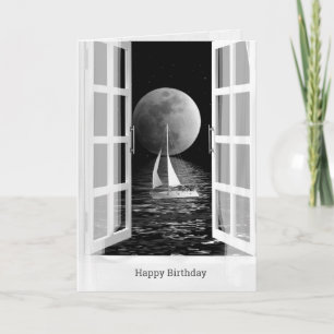 Carte Pleine lune et voilier sur l'océan