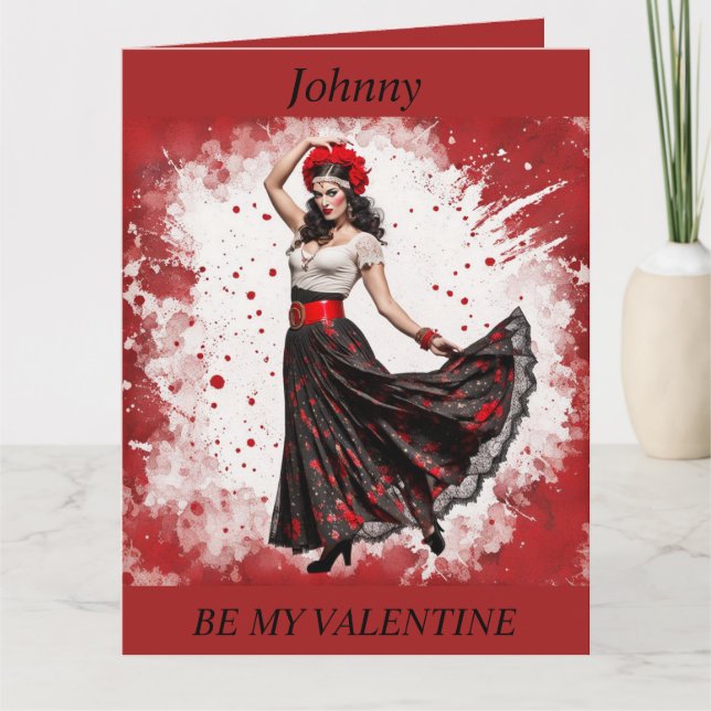 Carte pliable de la SAINT-VALENTIN Danseuse Gitane (Devant)