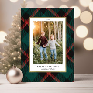Carte Pliage rouge et vert Plaid Photo de Noël