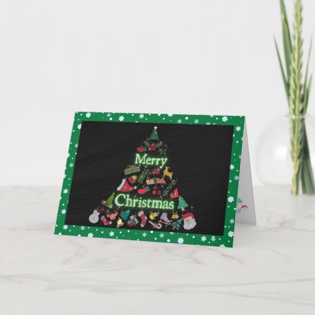 Carte pliante verte de Noël (Devant)