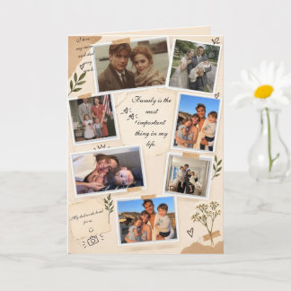 Carte pliée avec collage de photos de famille vint