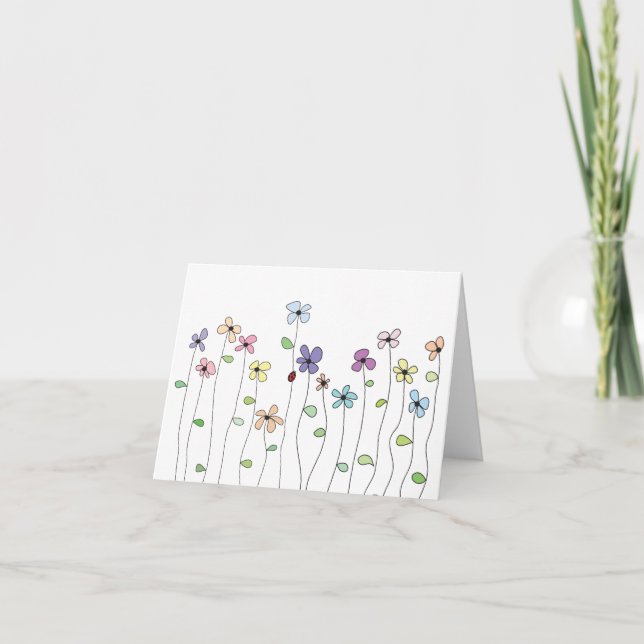 Carte pliée avec fleurs dessinées à la main et coc (Devant)