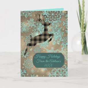 Carte pliée Buffalo Plaid Reindeer Snowflakes