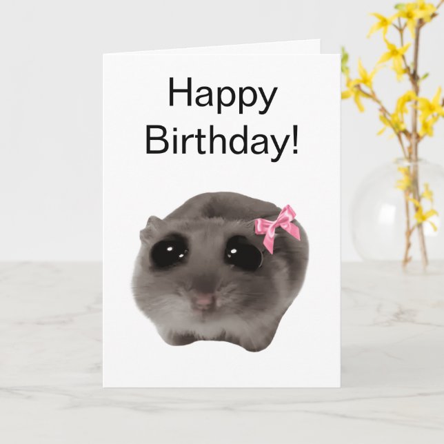 Carte pliée Coquette Sad Hamster Meme (Fleur jaune)