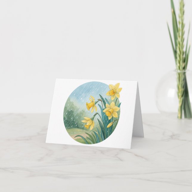 Carte pliée Daffodil Watercolor mignonne - Blanc à (Devant)