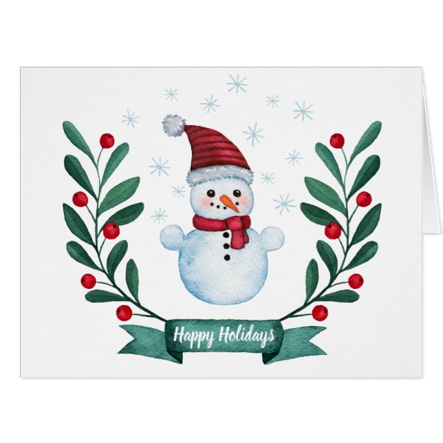 Carte pliée de Noël de bonhomme de neige personnal (Devant horizontal)