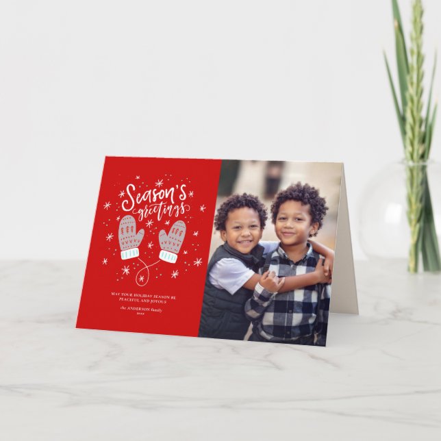 Carte pliée de Noël Hygge Mittens (Devant)
