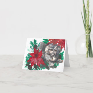 Carte pliée de Noël Poinsettia Chiot