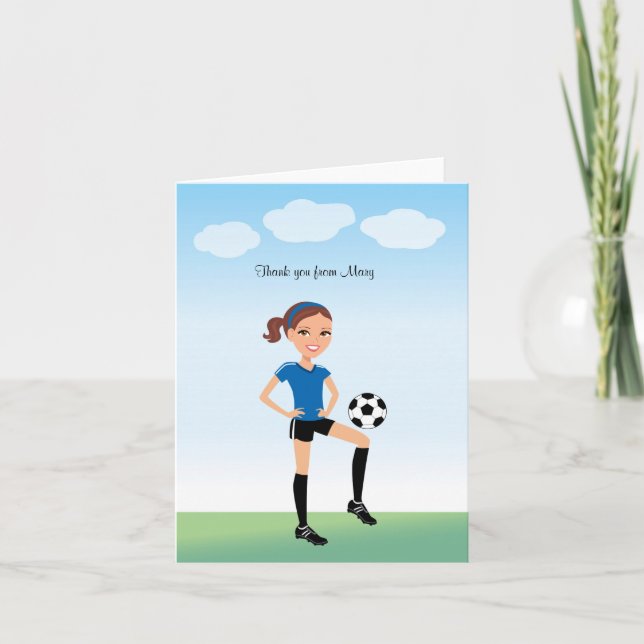 Carte pliée de soccer caricaturale pour fille (Devant)