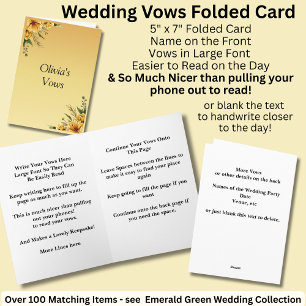 Carte pliée de vœux de mariage Fleurs jaune doré