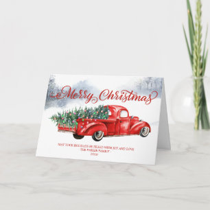 Carte pliée de voeux de Noël vintage Camion Rouge
