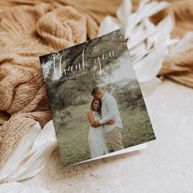 Carte pliée en Merci Mariage photo en blanc Script (Créateur téléchargé)