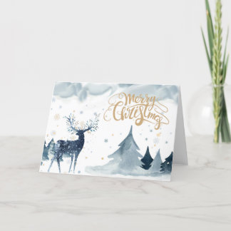 Carte pliée par renne de Noël d'aquarelle