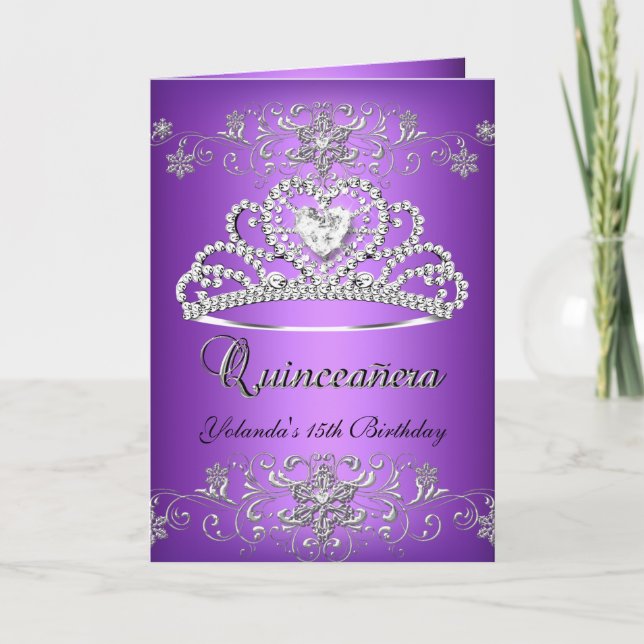 Carte pliée Quinceanera Parties scintillant violet (Devant)