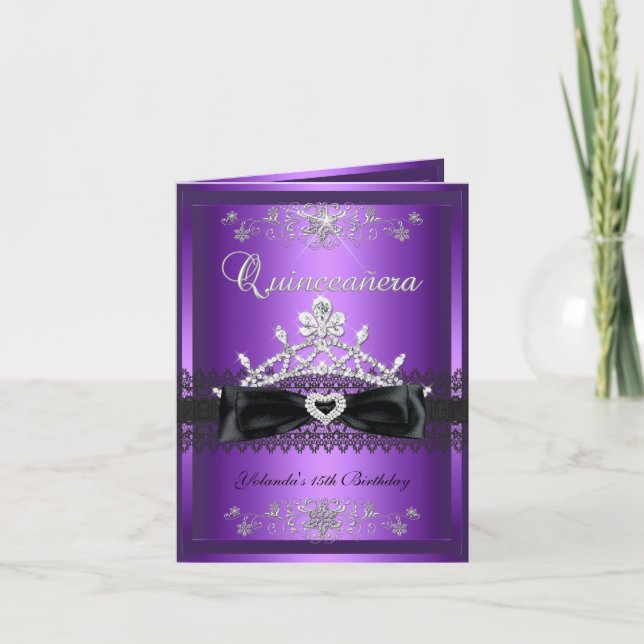 Carte pliée Quinceanera Parties scintillant violet (Devant)