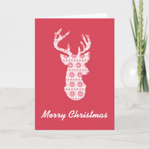 Carte pliée Renne de Noël au tricot hivernal