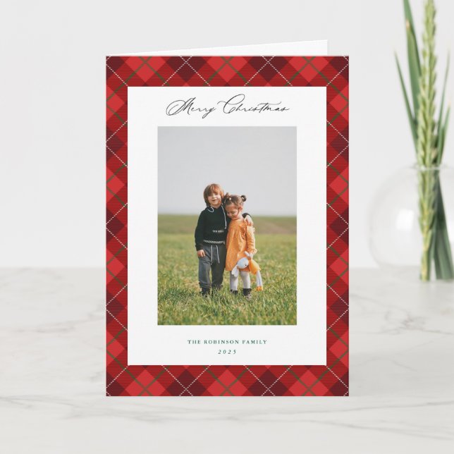Carte Pliée Rouge Noël Fête Photo (Devant)