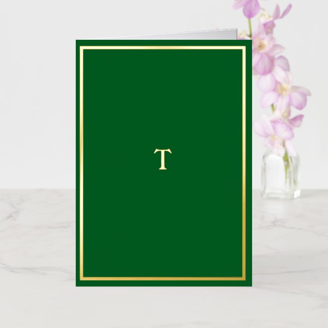 Carte Pliée Verte Monogramme Véritable Gold Foil (Orchidée)