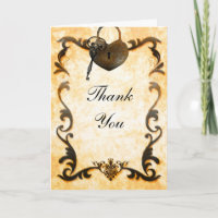 Carte pliée vintage Merci Heart Lock & Key