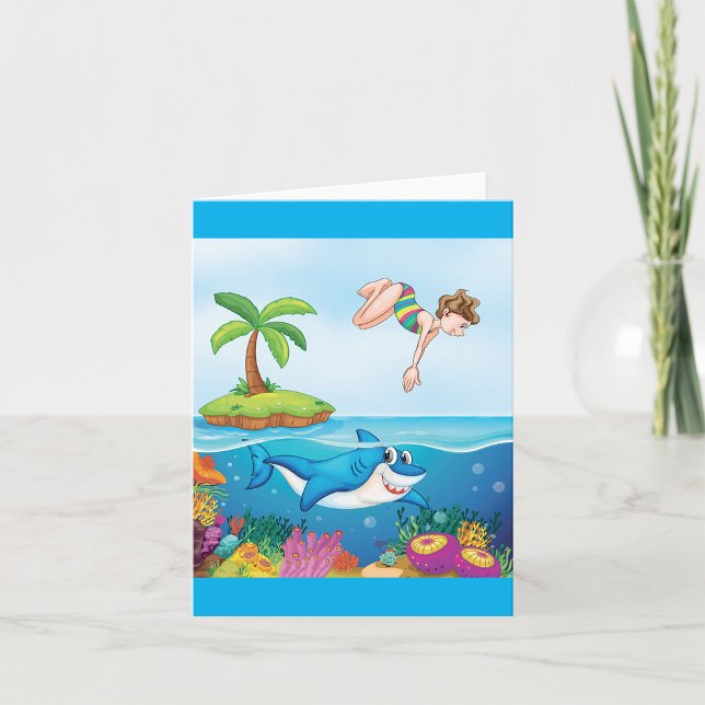 Carte Plongée Dans L'Océan Aimable Requin Coral Reef (Créateur téléchargé)