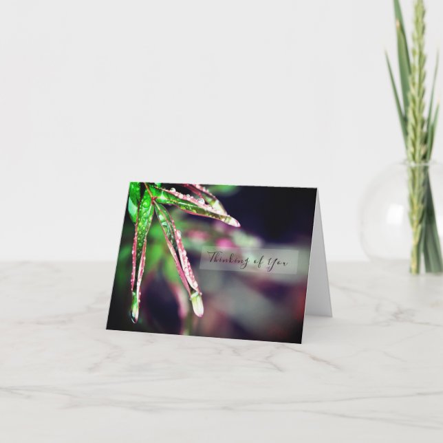 Carte Pluie gouttelettes sur la feuille Penser à votre c (Devant)