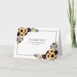 Carte Plum Purple Tournesol Photo Mariage Thankyou