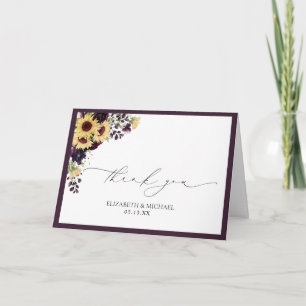 Carte Plum violet Mariage de tournesol Thankyou