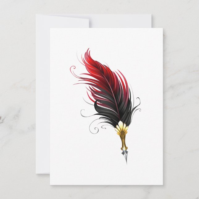 Carte Plume rouge avec pointe en or (Devant)