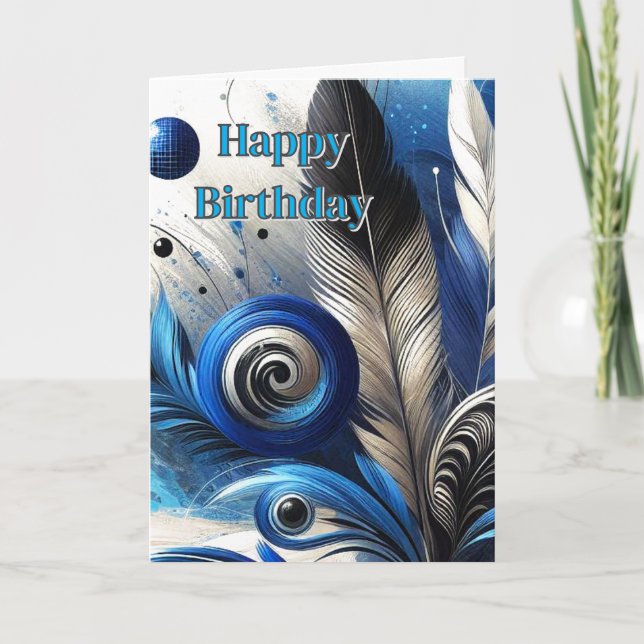 Carte Plumes bleues Abstrait AI Art Joyeux anniversaire (Devant)