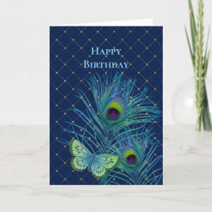 Carte Plumes bleues vintages Papillon Anniversaire