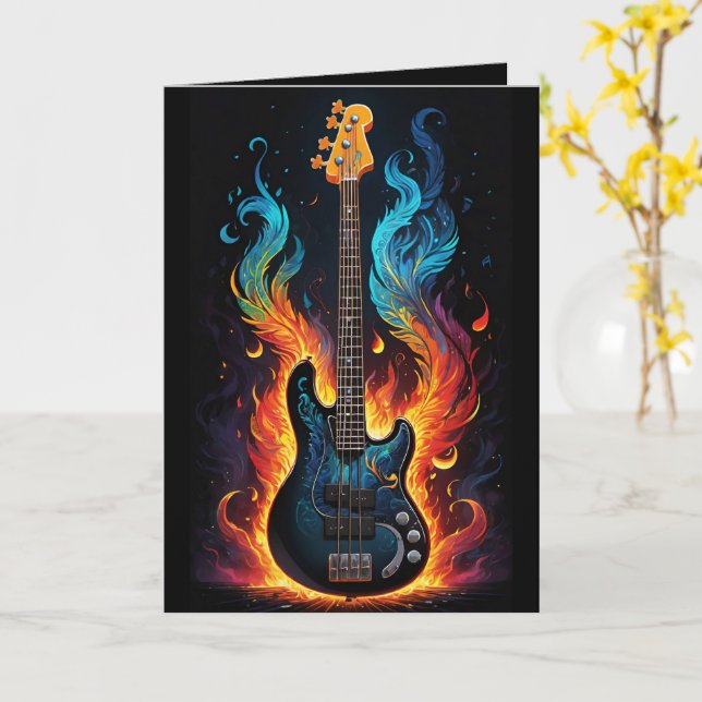 Carte Plumes Et Flammes Électrique Basse Guitare Blank (Fleur jaune)