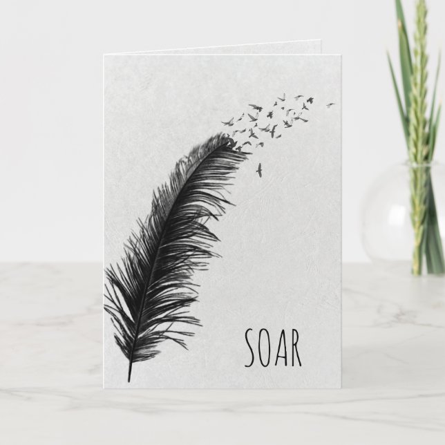 Carte plumes et oiseaux noirs Graduation (Devant)