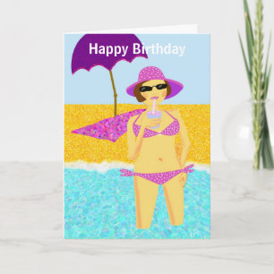 Carte Pneuka rose point bikini plage anniversaire fille