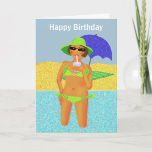 Carte Pneuka vert point bikini plage anniversaire fille